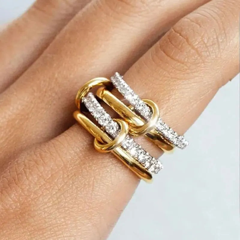 Two-Tone Four-Band Copper Ring – Hypoallergenic Stacking Style for Young Women