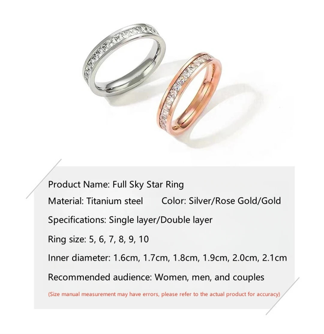 Rose Gold Double-Row Zircon Ring – Romantic Square-Cut Stainless Steel Band for Weddings & Parties