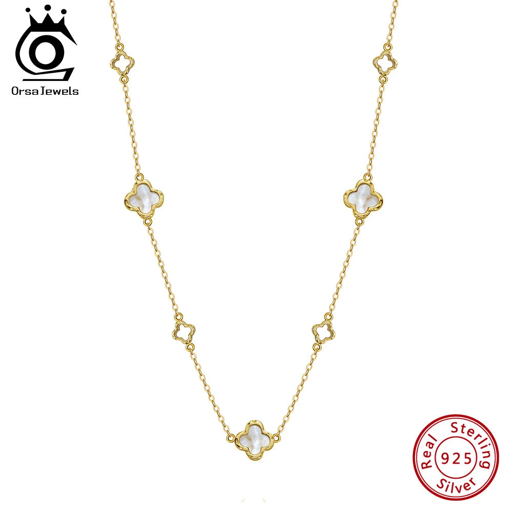 ORSA JEWELS Hollow Clover Necklace – 925 Silver Four-Flower Luxury Chain for Parties & Gifts