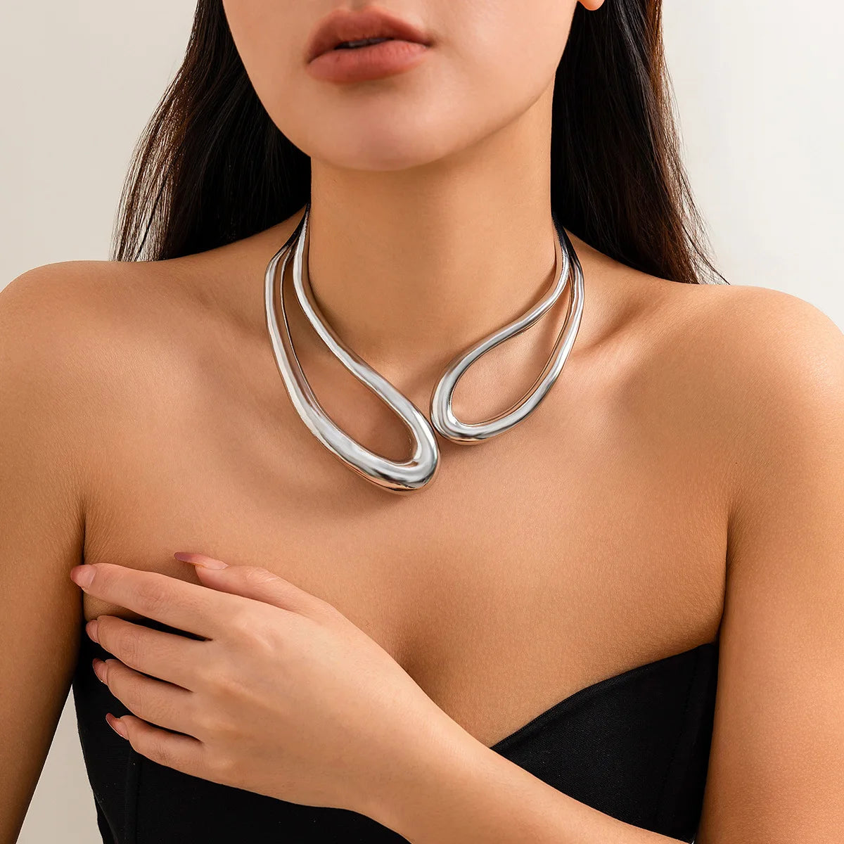 DIEZI Steampunk Irregular Clavicle Torques Necklace For Women Punk Gold Silver Color Statement Chokers Necklace Gift Jewelry
