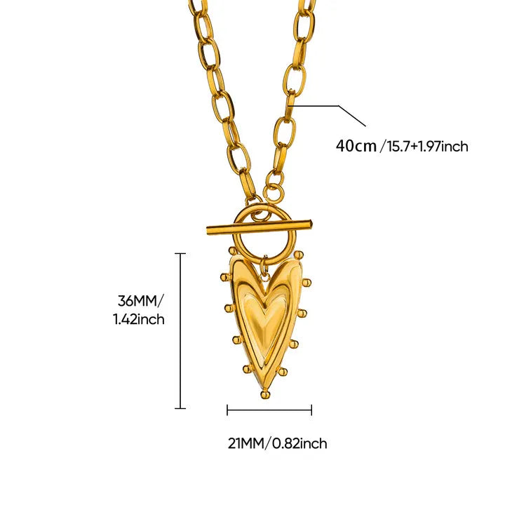 Punk Gold Heart Pendant Necklace – Stainless Steel OT Buckle Beaded Choker, Y2K Style