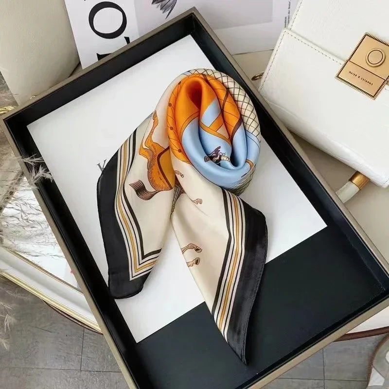 Luxury Silk Square Scarf – Elegant Satin Shawl & Headband Wrap for Women