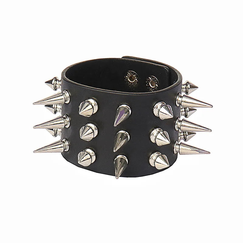 Punk Studded Leather Bracelet – Adjustable Gothic Rivet Cuff for Men & Women