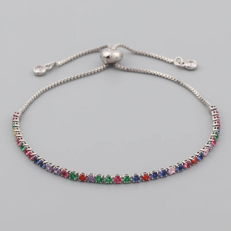 2 mm Adjustable Rainbow Tennis Bracelet – Colorful Zircon Charm for Women