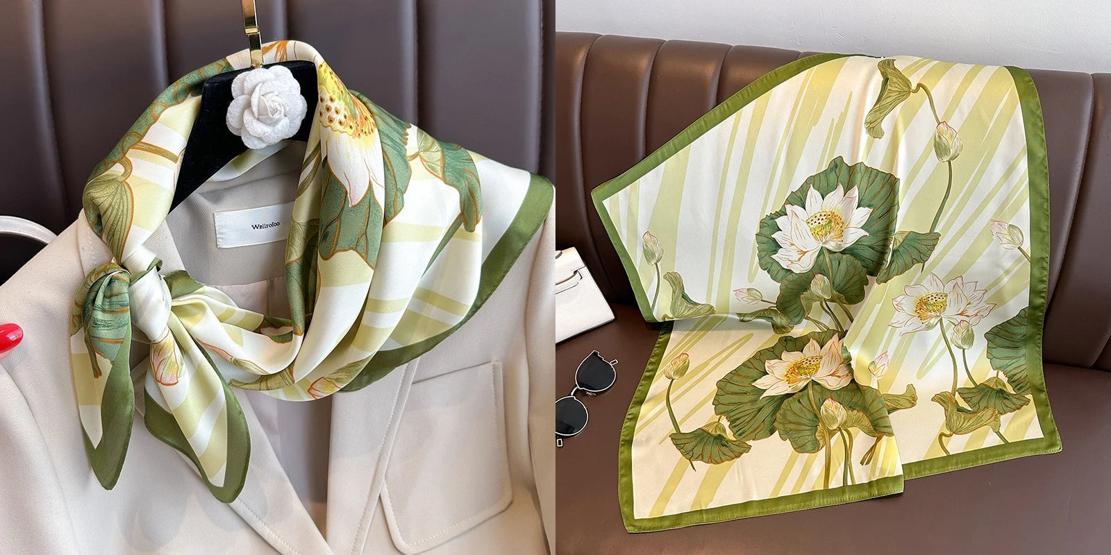 Luxury Floral Silk Scarf – Soft Satin Square Wrap for Hair, Neck & Hijab