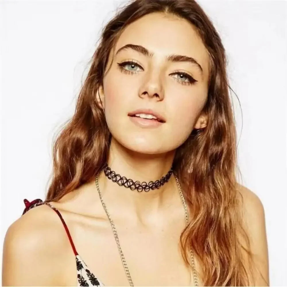 Vintage Black Braided Choker – Elastic Gothic Necklace for Punk Style Women