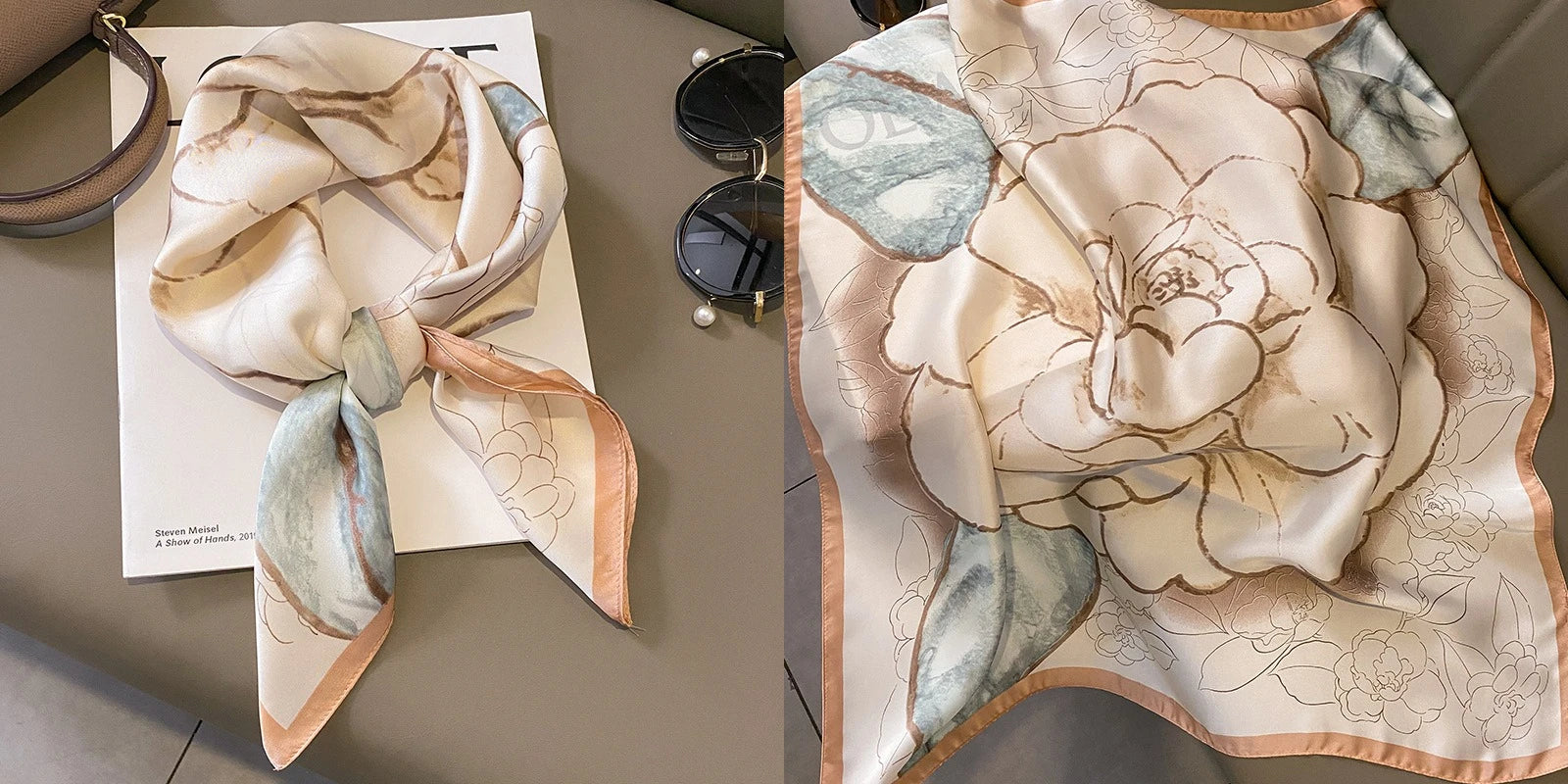 Luxury Floral Silk Scarf – Soft Satin Square Wrap for Hair, Neck & Hijab