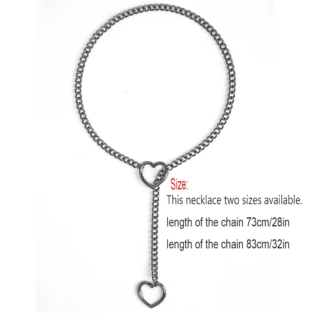 Heart Slip Chain Choker – Punk Rock Adjustable Love Necklace for Women