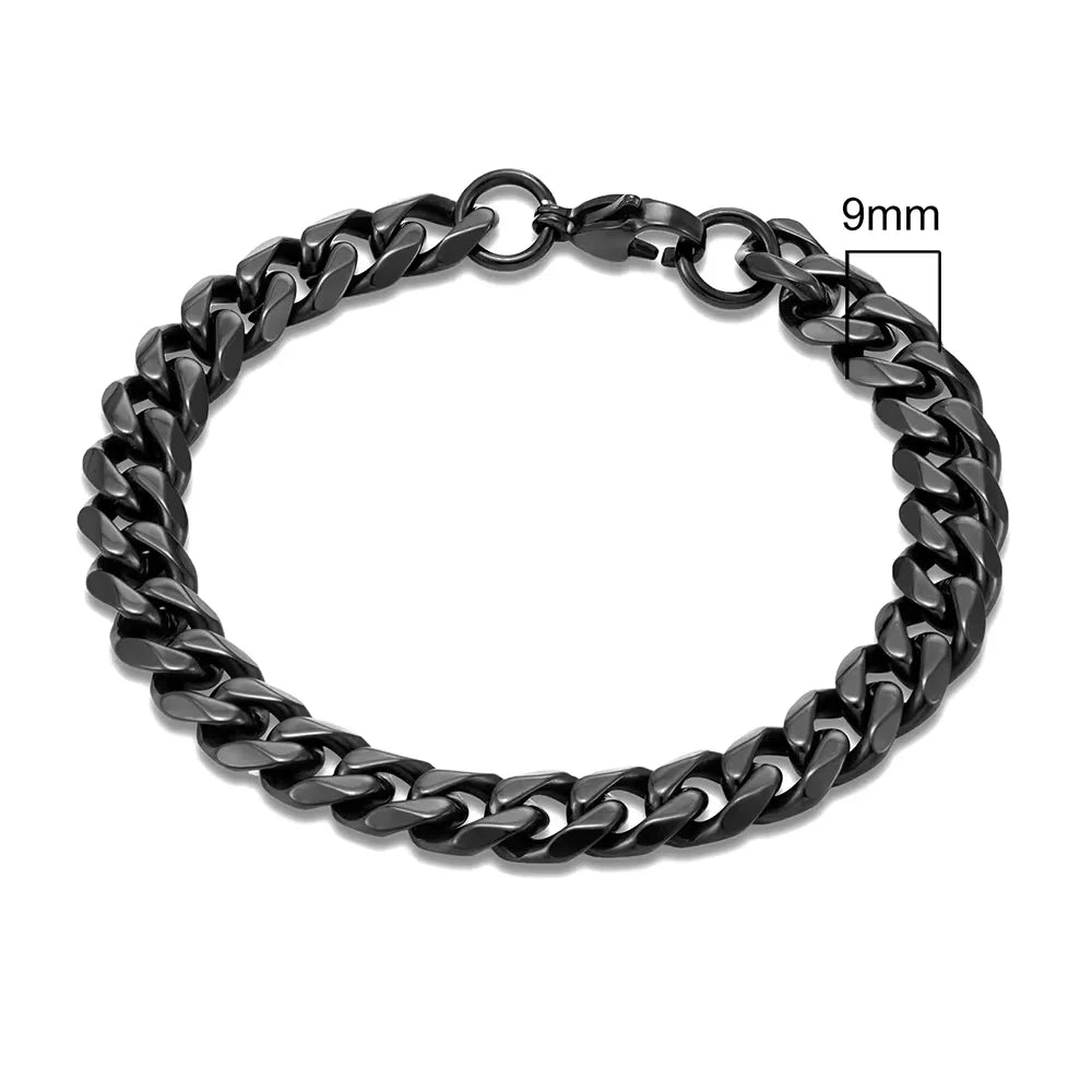 MKENDN Punk Cuban Link Bracelet – 3–11 mm Stainless Steel Biker Chain for Men & Women