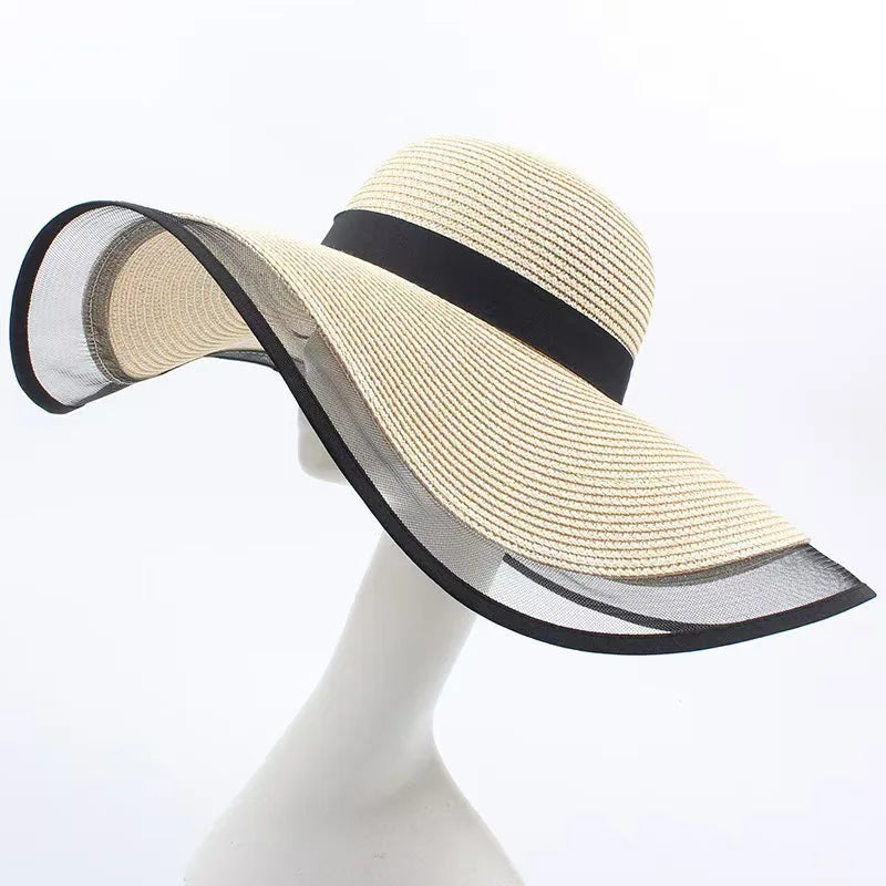 Big Brim Beach Sun Hat – Foldable Straw UV-Cut Visor for Women, Vintage Summer Style