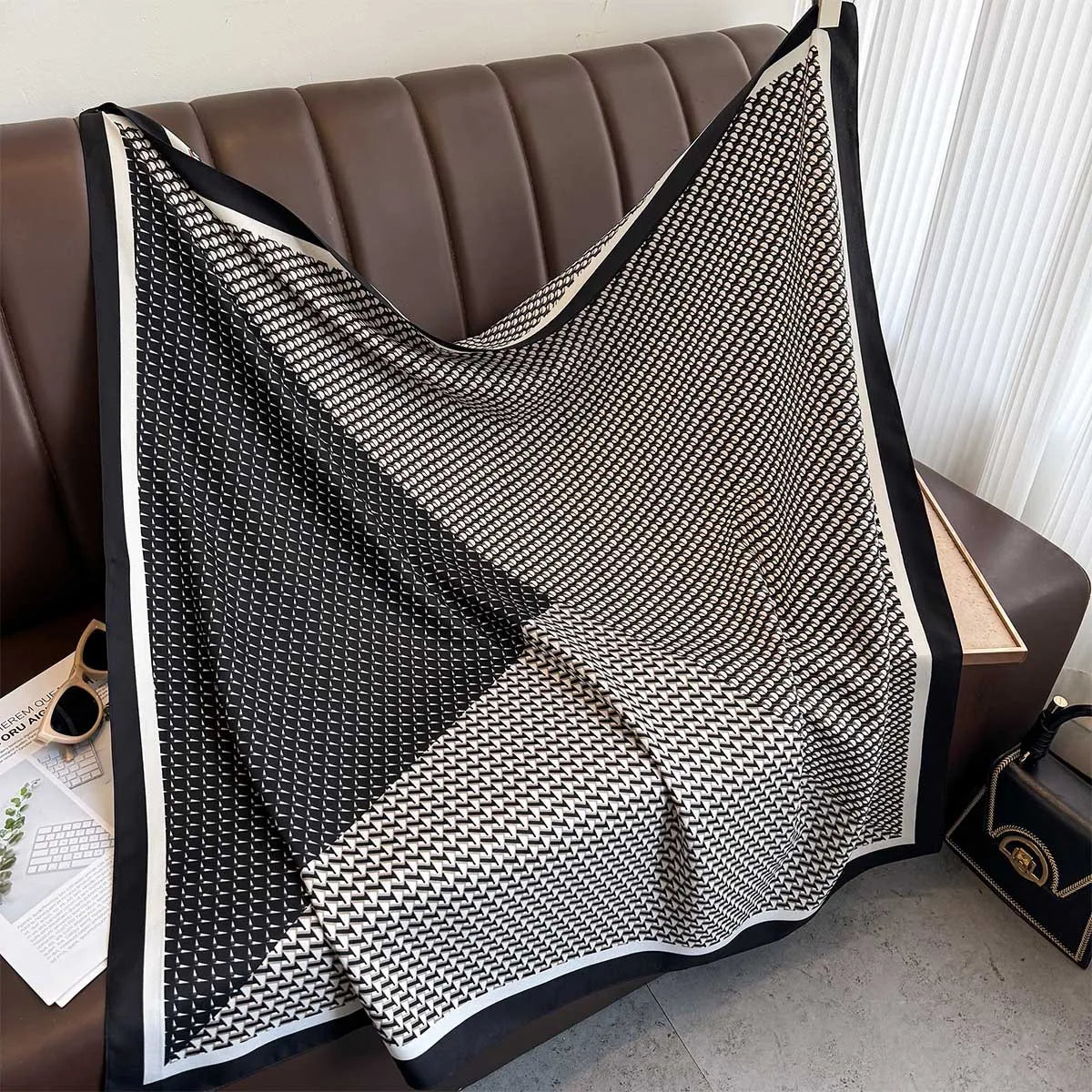 Silk Feel Scarf – Twill Square Wrap with Luxury Tree Print for Hair, Neck & Hijab