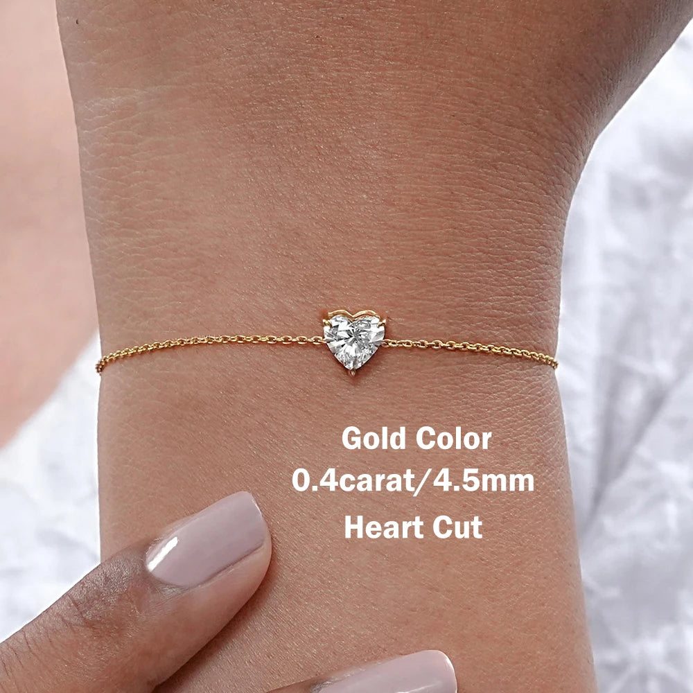 Solitaire Moissanite Bracelet – Pear, Marquise or Heart Cut in 18K-Plated S925 Silver with Certificate