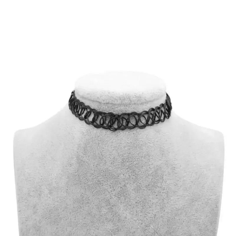 Vintage Black Braided Choker – Elastic Gothic Necklace for Punk Style Women