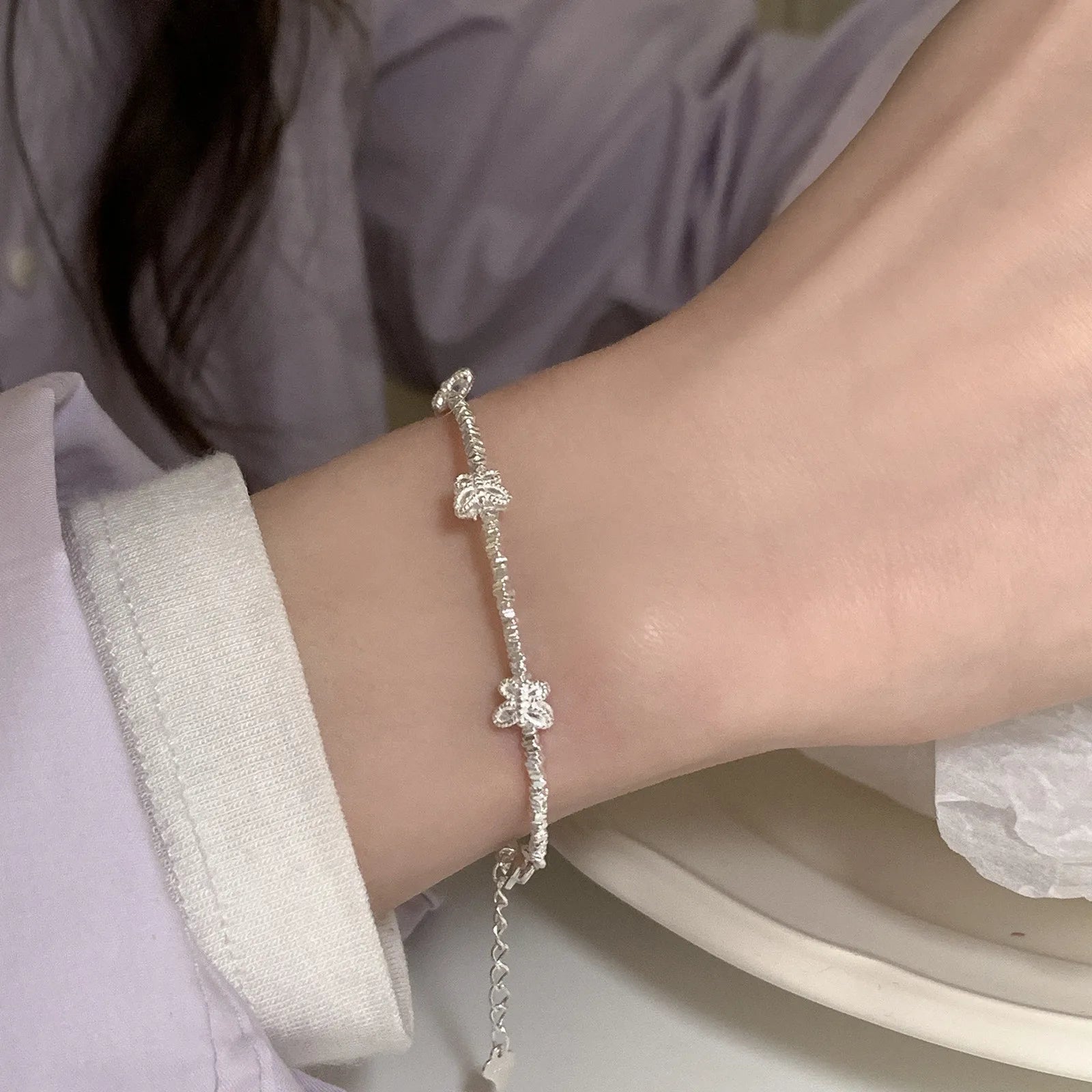 VENTFILLE 925 Silver Butterfly Bracelet – Cute Beaded String Design for Girls