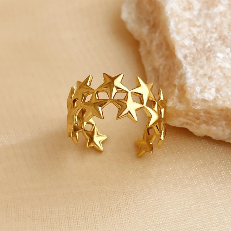 Double-Layer Star Ring – 2025 Gold Stainless Steel Waterproof Open Design for Women