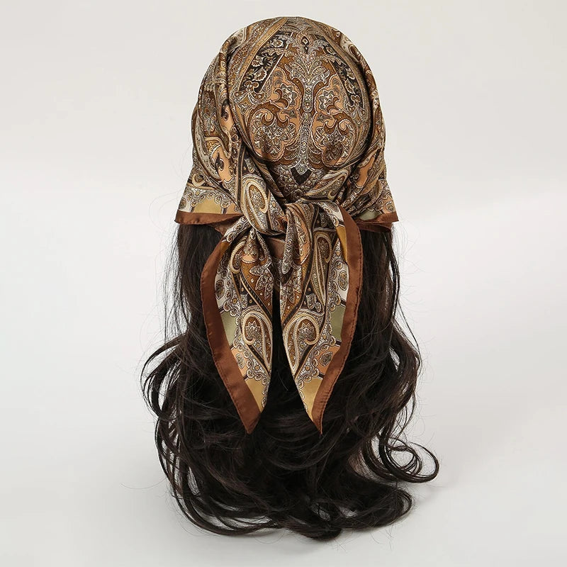 Bohemian Floral Silk Scarf – Tropical Print Square Satin Wrap for Hair, Neck & Hijab