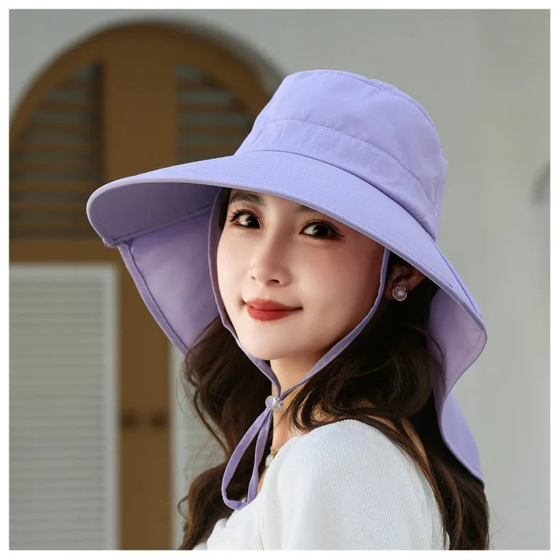 Women’s Wide-Brim Sun Bucket Hat – UPF 50+ Fishing & Safari Style with Neck Cover