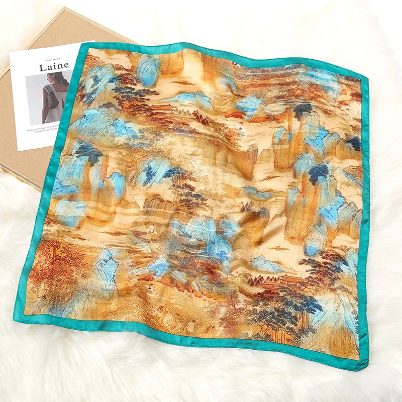 Luxury Silk Satin Scarf – 2023 Square Print Design for Women’s Hijab, Hair & Neck Styling