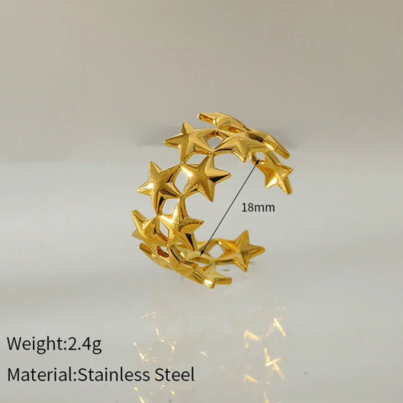 Double-Layer Star Ring – 2025 Gold Stainless Steel Waterproof Open Design for Women