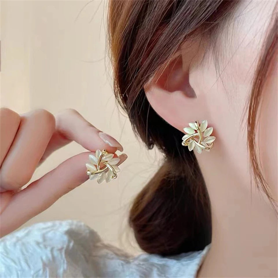 ZAKOL Crystal Flower Earrings – Sweet Korean-Style Gold Sparkle for Women & Girls