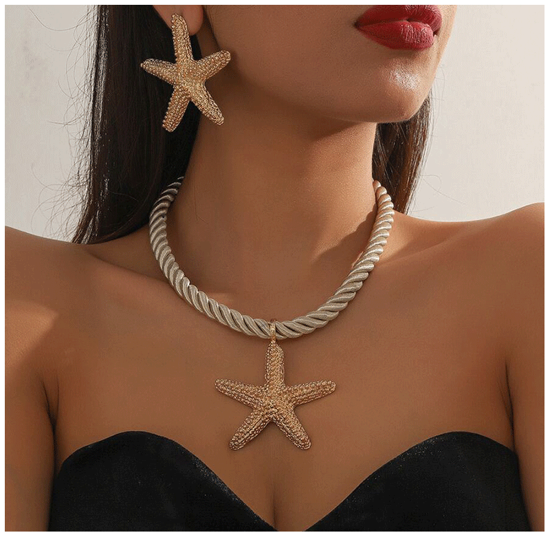 3-Piece Starfish Jewelry Set – Ocean Style Necklace & Statement Earrings for Parties