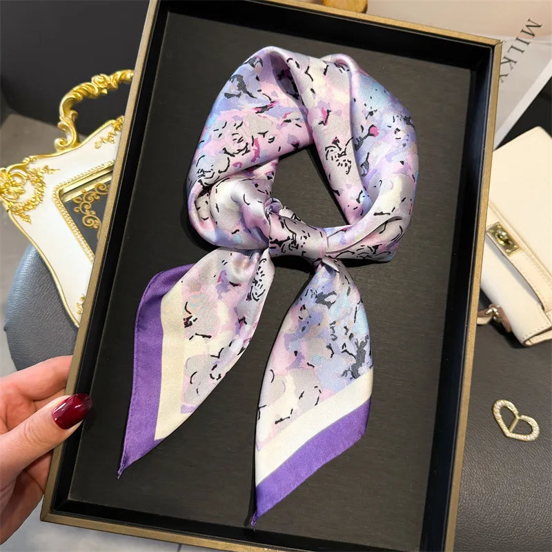 Bohemian Floral Silk Scarf – Luxury Square Satin Wrap for Hair, Neck & Hijab