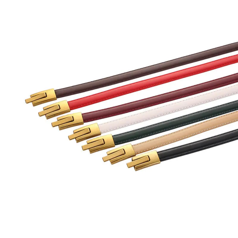 Skinny Genuine Leather Belt – Slim Adjustable Dress Waist Belt with Alloy Buckle