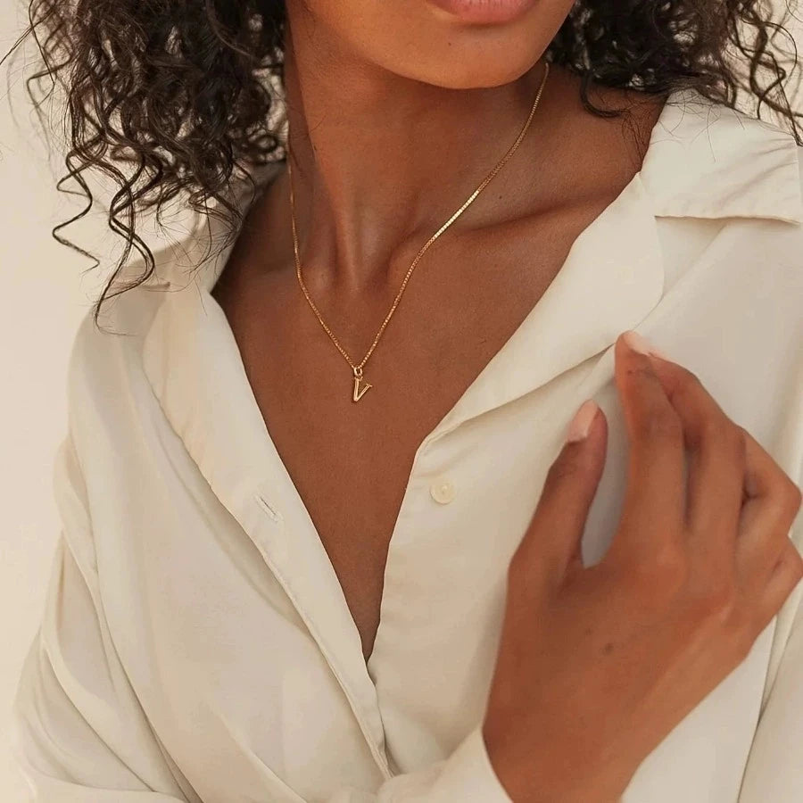 A–Z Initial Necklace – Cute 18K Gold Plated Stainless Steel Letter Pendant for Women
