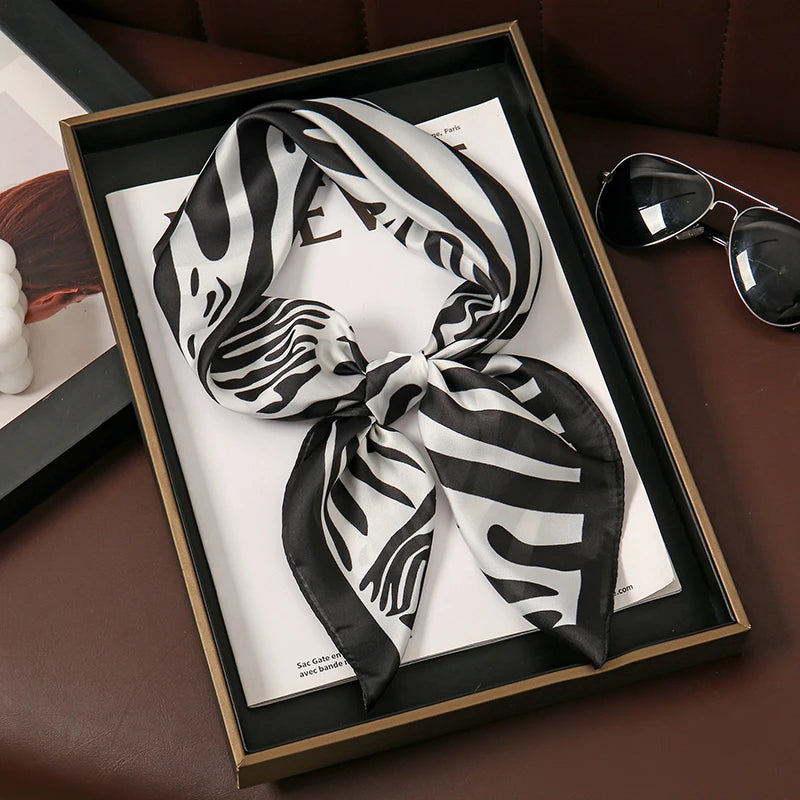 Bohemian Floral Silk Scarf – Luxury Square Satin Wrap for Hair, Neck & Hijab