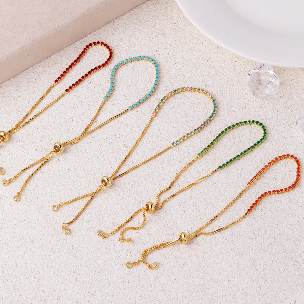 2 mm Adjustable Rainbow Tennis Bracelet – Colorful Zircon Charm for Women