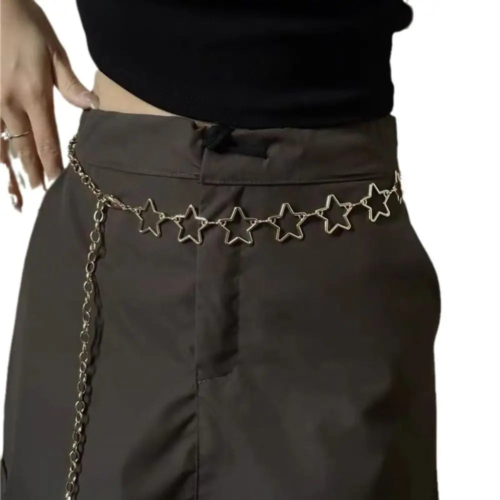Punk Metal Star Waist Chain – Retro Hollow-Out Belt for Dresses & Outfits