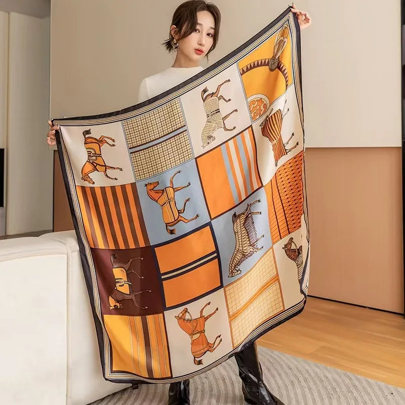 Luxury Silk Square Scarf – Elegant Satin Shawl & Headband Wrap for Women