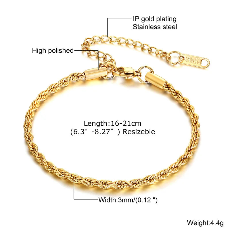 Non-Tarnish Stainless Steel Herringbone Bracelet – Thin, Stackable & Waterproof Gold Plated Design for Women