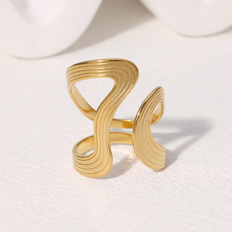 Irregular Wave Ring – Adjustable Gold Stainless Steel Statement Piece for Women & Men