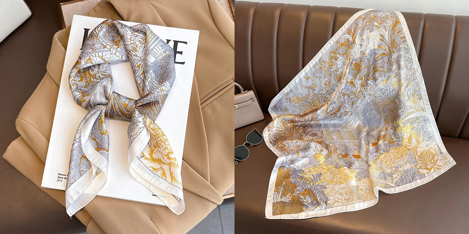 Luxury Floral Silk Scarf – Soft Satin Square Wrap for Hair, Neck & Hijab