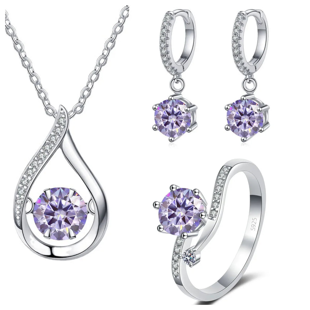 925 Silver Moissanite Jewelry Set – Solitaire Necklace, Ring & Stud Earrings for Men or Women