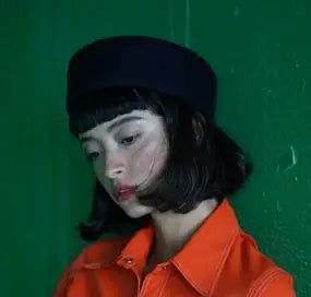 Vintage Wool Felt Beret – Elegant Hard-Top Pillbox Fedora for Weddings & Cocktail Parties