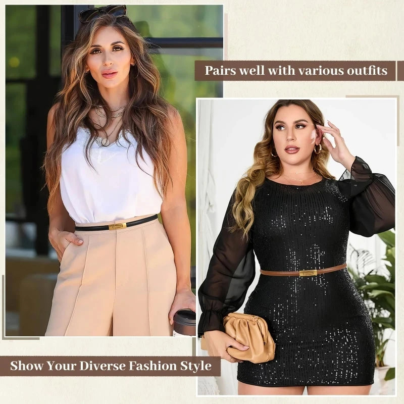 Skinny Genuine Leather Belt – Slim Adjustable Dress Waist Belt with Alloy Buckle