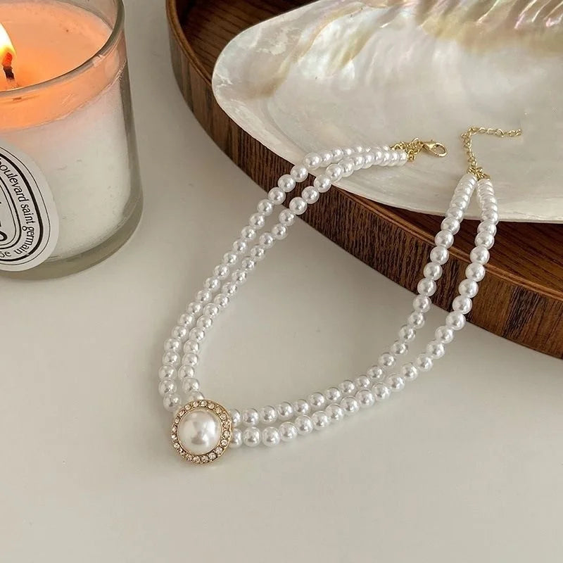 Baroque Pearl Choker – Luxury Triple-Layer Beaded Necklace for Weddings & Parties