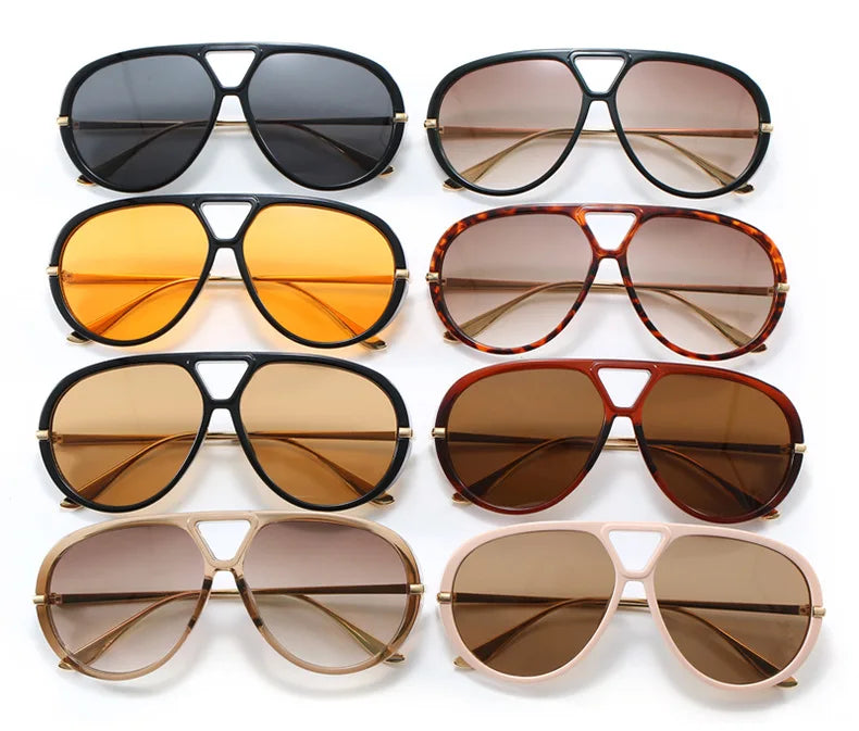 Oversized Oval Pilot Sunglasses – 2025 Luxury Metal Frame UV400 Vintage Shield Style