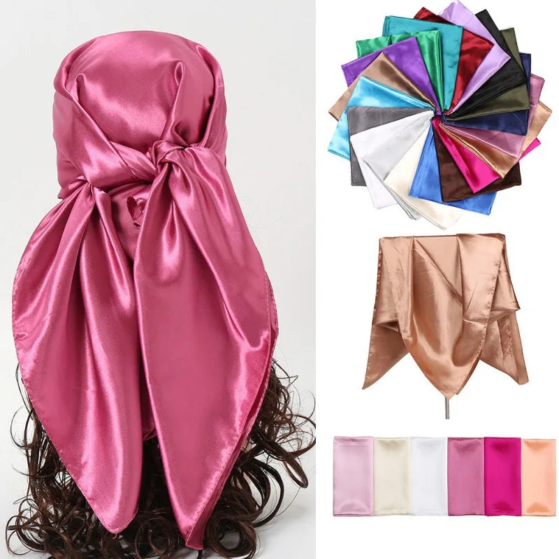 Luxury Silk Satin Scarf – Solid Color Hijab & Shawl Wrap, Elegant 90×90 cm Design
