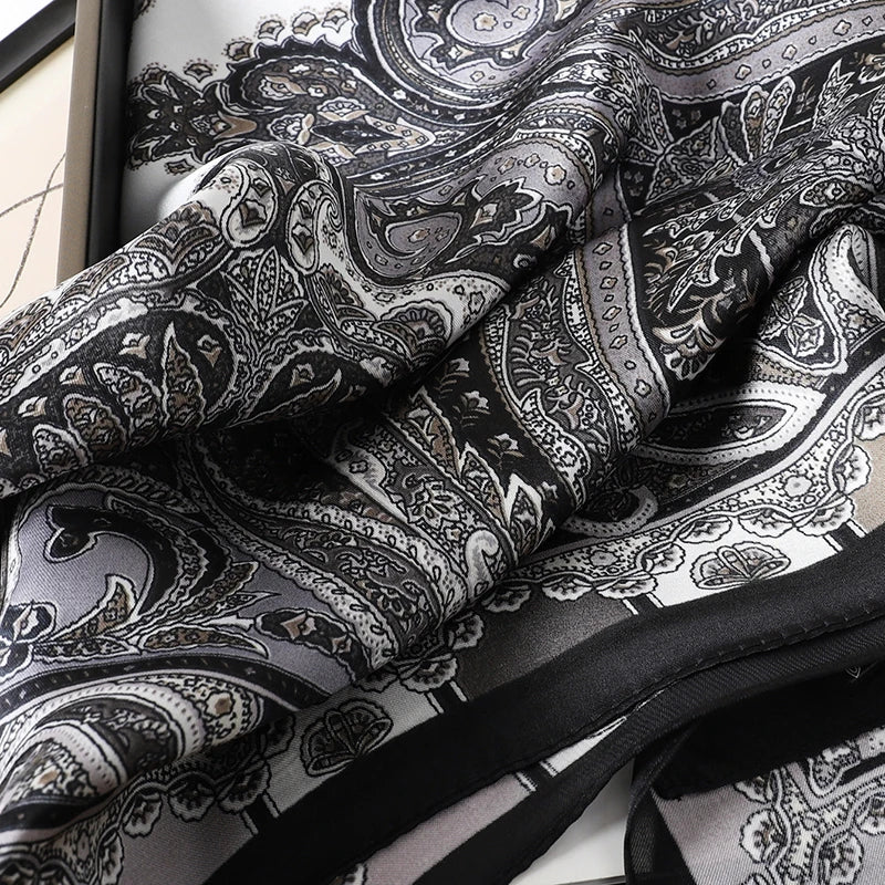 Bohemian Floral Silk Scarf – Luxury Square Satin Wrap for Hair, Neck & Hijab