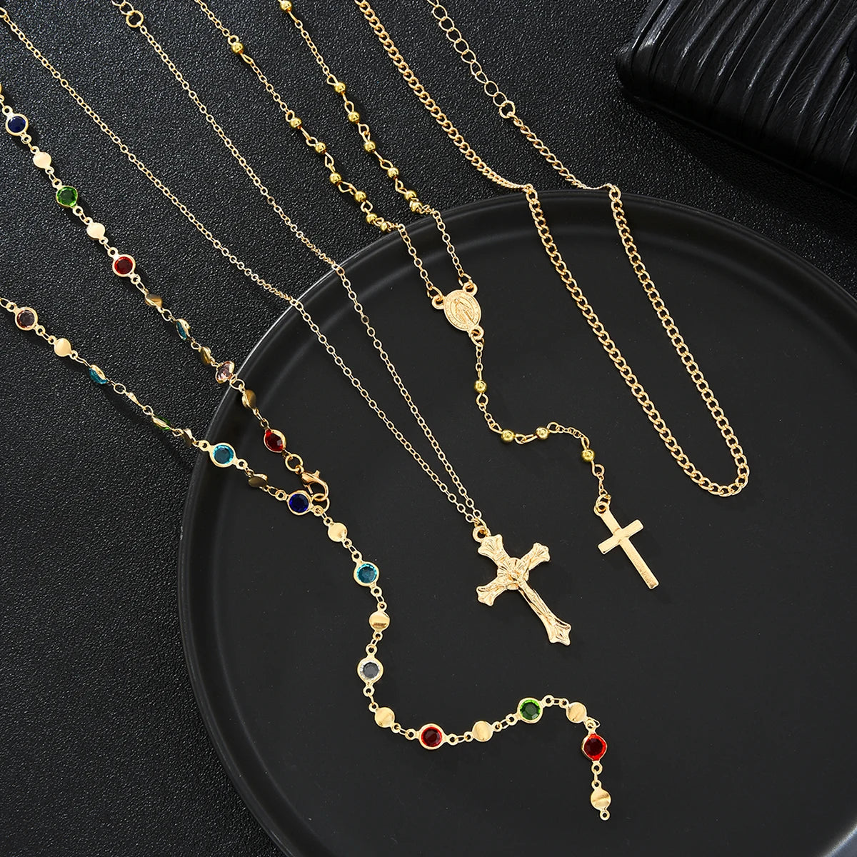 Luxury Rhinestone Cross Necklace Set – Colorful Vintage Y-Shaped Pendant for Women, Perfect for Parties
