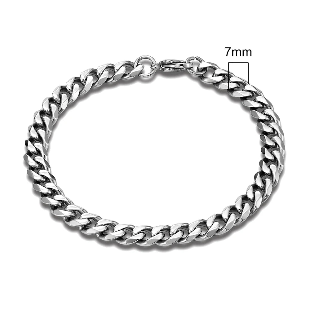 MKENDN Punk Cuban Link Bracelet – 3–11 mm Stainless Steel Biker Chain for Men & Women