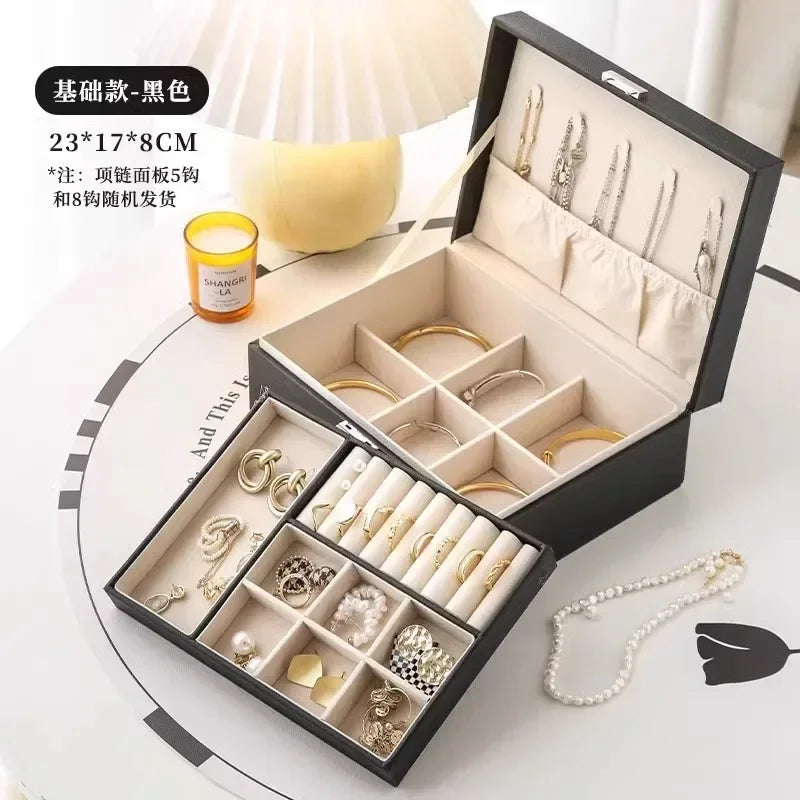 Three-Layer Retro PU Jewelry Box – High-Quality Green Case for Necklaces, Earrings, Rings & Bracelets