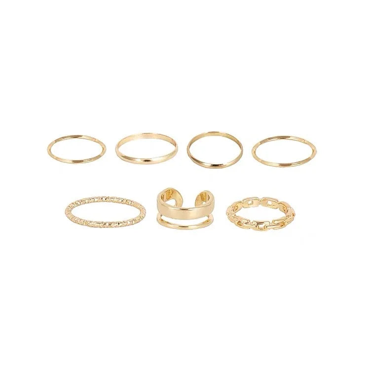 7pcs Ring set Instagram Hip Hop Style Adjustable Index Finger Joint Ring Style Retro Punk Style Men's and Women's Ring Set