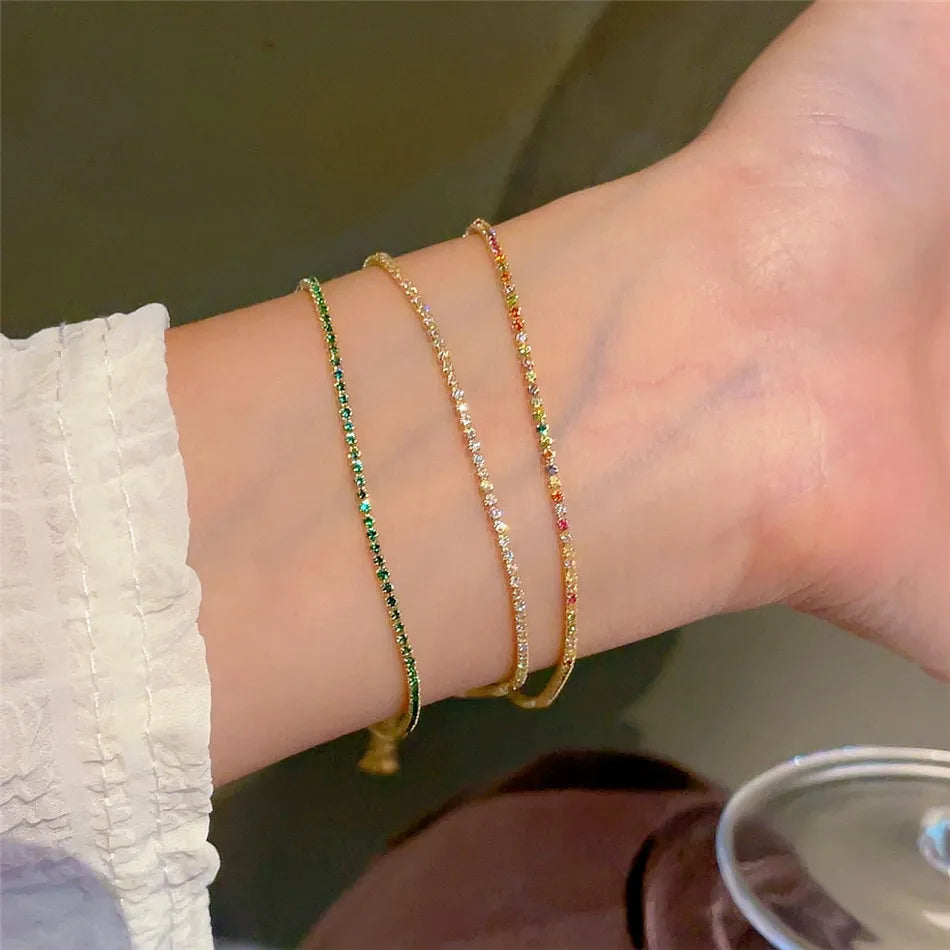 2 mm Adjustable Rainbow Tennis Bracelet – Colorful Zircon Charm for Women