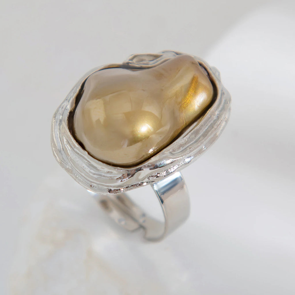 Lacteo Punk Baroque Pearl Ring – Adjustable Alloy Open Design for Weddings & Banquets