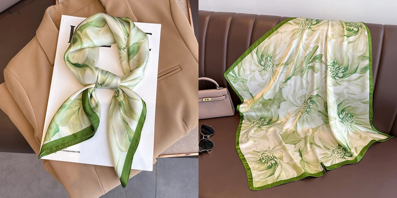 Luxury Floral Silk Scarf – Soft Satin Square Wrap for Hair, Neck & Hijab