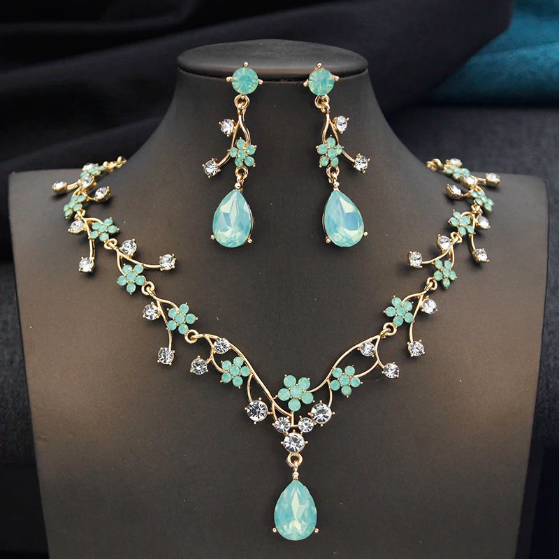 Rhinestone Water Drop Bridal Set – Sparkling Choker Necklace & Earrings for Brides